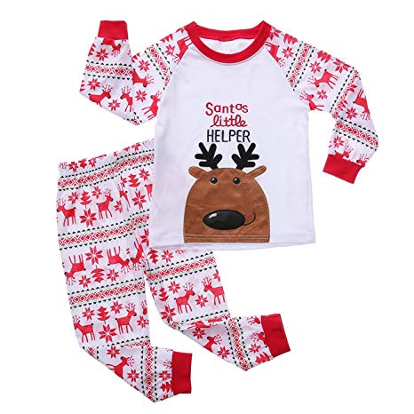 Exemaba Kids Christmas Pajamas Set - Flying Reindeer Little Boys Girls Pjs Sleeper Child Long Sleeve Sleepwear Children Gift
