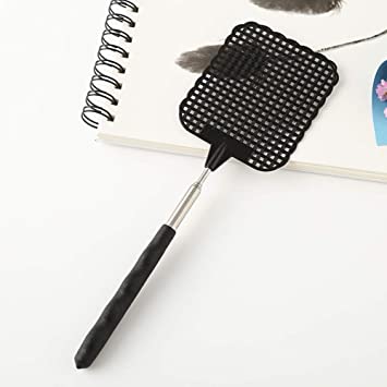 elegantstunning Adjustable Plastic Fly Swatter Home Long Handle Flyswatter Flapper Insect Killer Black