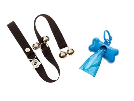 Pottytime Bells for Dog Potty Training - Quality Doggie Doorbell - Comes with Dog Waste Bags (1 Roll) and Dispenser