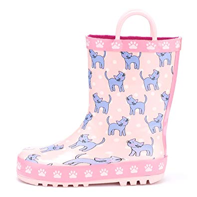 KomForme Kids Girl Rain Boots, Waterproof Rubber Printed with Handles in Various Prints and Different Sizes