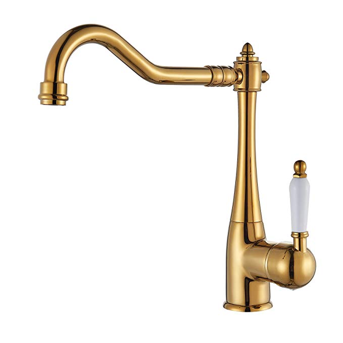 Rozin Gold Color Swivel Spout Kitchen Sink Faucet One Hole Deck Mounted Mixer Tap