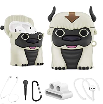 Alquar for Airpods Case, 6 in 1 Airpod 2/1 Case Accessories Set, Appa Cute Cartoon Silicone AirPod Cover with Watch Band/Anti-Lost Lanyard/Brush/Ear Hooks/Keychain for Boys Girls (Silicone Appa Case)