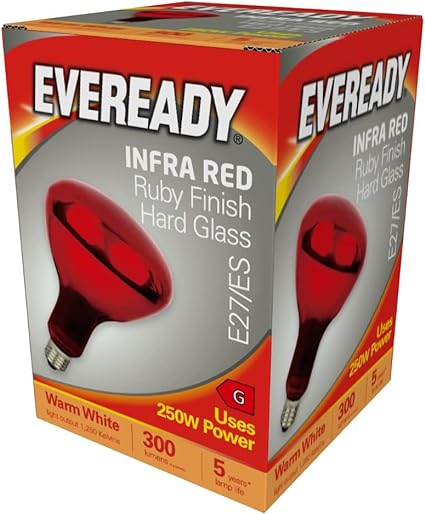 Eveready 250 Watt Finish Hard Glass Edison Screw E27 Infra Heat Lamp Bulb, W, Ruby Red