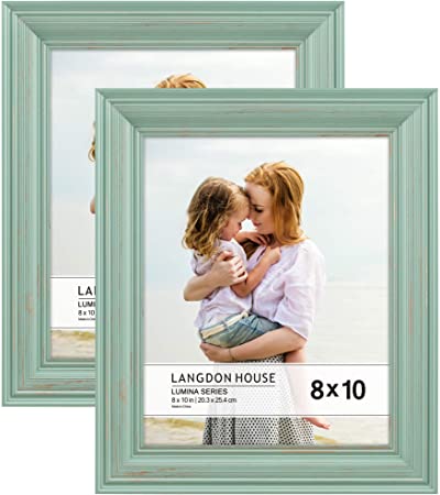Langdon House 8x10 Real Wood Picture Frames (2 Pack, Eggshell Blue - Gold Accents), Wooden Photo Frame 8 x 10, Wall Mount or Table Top, Lumina Collection