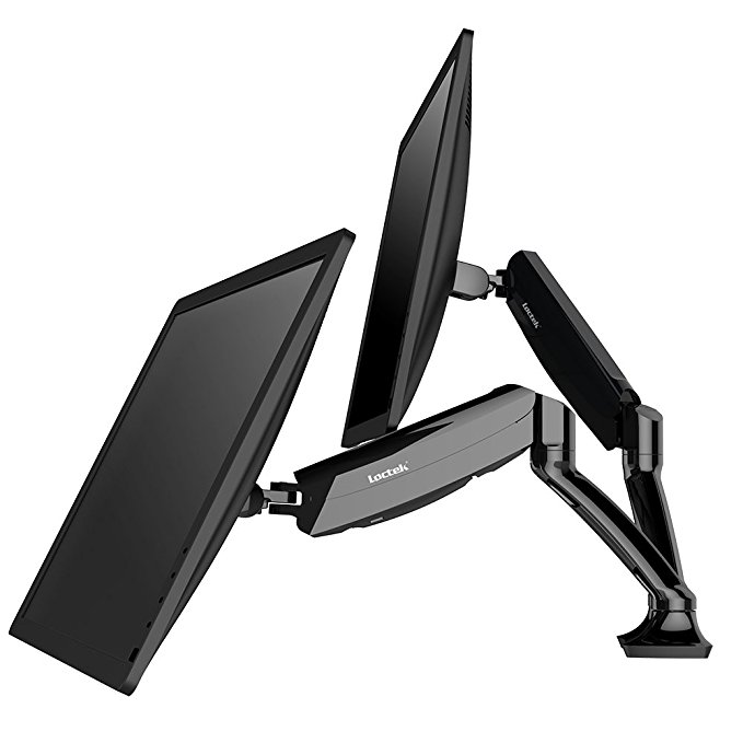 Loctek Height Adjustable Articulating Dual Arm Desk Monitor Mount Spring Gas LCD Arm D5D for 10-27 Inch Monitor Black