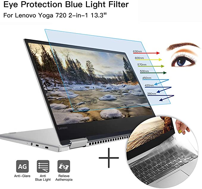 CaseBuy Anti-Glare Screen Protector Eye Protection Blue Light Filter for Lenovo Yoga 720 2-in-1 13.3 Inch & Ultra Thin TPU Keyboard Cover Accessories for Yoga 720 13.3"