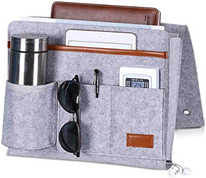 Telaero Bedside Caddy, Bedside Storage Organizer with 7 Pockets, Remote Control Magazine Phone Tablet Glasses Holder for Home Dorm Sofa Desk …