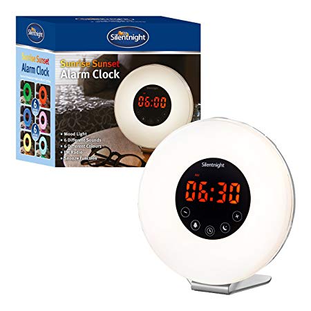 Silentnight 38080 Sunrise Simulation Wake-Up Alarm Clock with Radio and LED Mood Lighting, Plastic, 5 W, White