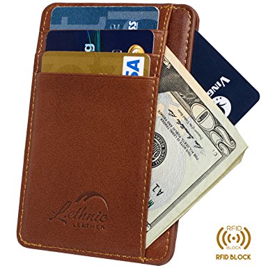 Lethnic Slim Wallet RFID Front Pocket Minimalist Wallet With ID Window - Genuine Leather