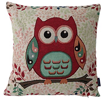 DolphineShow Funny Cotton Linen Square Owl Pattern Sofa Simple Cushion Cover Pillow sham 18x18 Inches