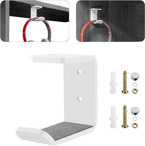 Cosmos 2 Pcs Headphone Hanger Mount Under-Desk Headset Hanger Hook Earphone Holder Wall Mount Hooks with Adhesive Tape & Screw Set Compatible with PC Gaming DJ Headset, Acrylic (Solid White)