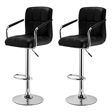 Yaheetech Set of 2 Black Adjustable Bar Stools Bar Chairs Synthetic Leather Modern Design Swivel Barstools Gas Lift Bar Stool 360 Degree Swivel Seat Top for Home,Kitchen,Bar