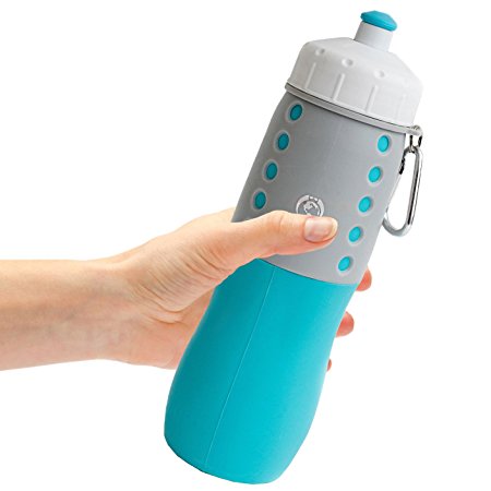 Collapsible Water Bottle By Simple Health, Hydration Designed for Kids, Sports & Running, BPA Dishwasher Safe Silicone Material Keeps Ice Cold for Hours, Free Carry Clip, 22 Oz 650ml, Active Blue