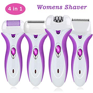 Lady Shaver, COMPATH Rechargeable Bikini Trimmer 4 in 1 Women Electric Shaver Multi-Function Electric Epilator with LED Light for Arm, Underarm, Legs, Bikini Line