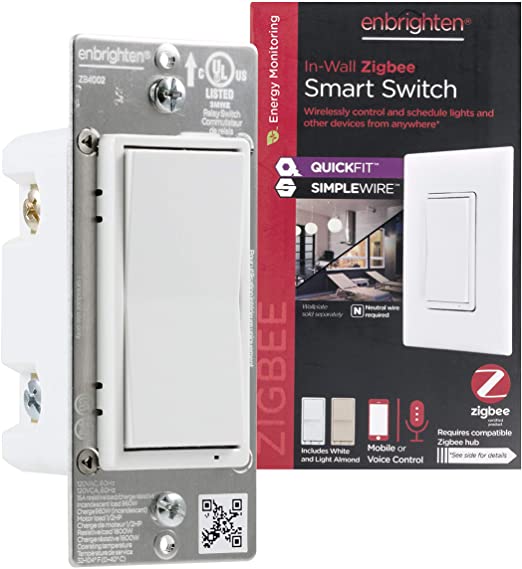 Enbrighten Zigbee Smart Light Switch with QuickFit and SimpleWire, Pairs Directly with Echo 4th Gen/Echo Show 10 (All)/Echo Studio/Echo Plus (All)/Eero Pro 6, White & Light Almond, 43078