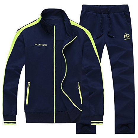 HENGAO Men's Casual Jogging Full Zip Sports Jacket & Pants Tracksuit