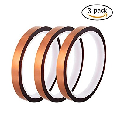 Qi Mei 3 Rolls Polyimide Adhesive Tape High Temperature Heat Resistant Tape Sublimation Tape 10mm X 31yd Tape