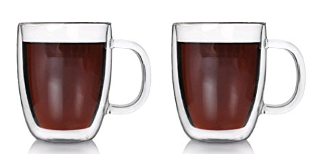 Double-wall 16 oz Borosilicate Glass Coffee Mug Cup, set of 2