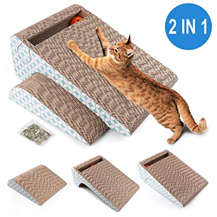 PrimePets Cat Scratcher Cardboard, Removable Cat Scratching Pad with Ball, 2-in-1 Corrugated Cat Scratch Lounge Sofa Refill(Catnip Included)