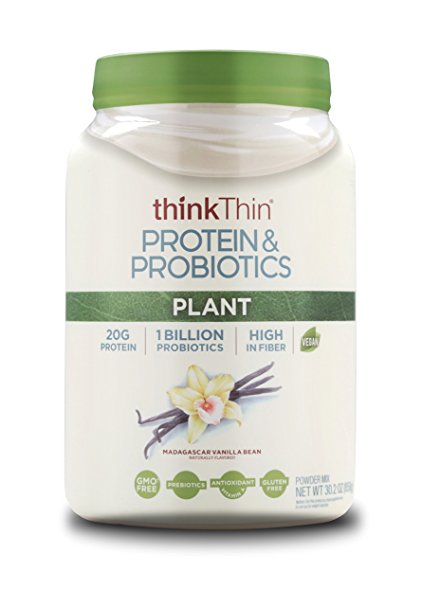 thinkThin Protein & Probiotics Plant Protein Powder, Madagascar Vanilla Bean (30.2 oz, 22 Servings)