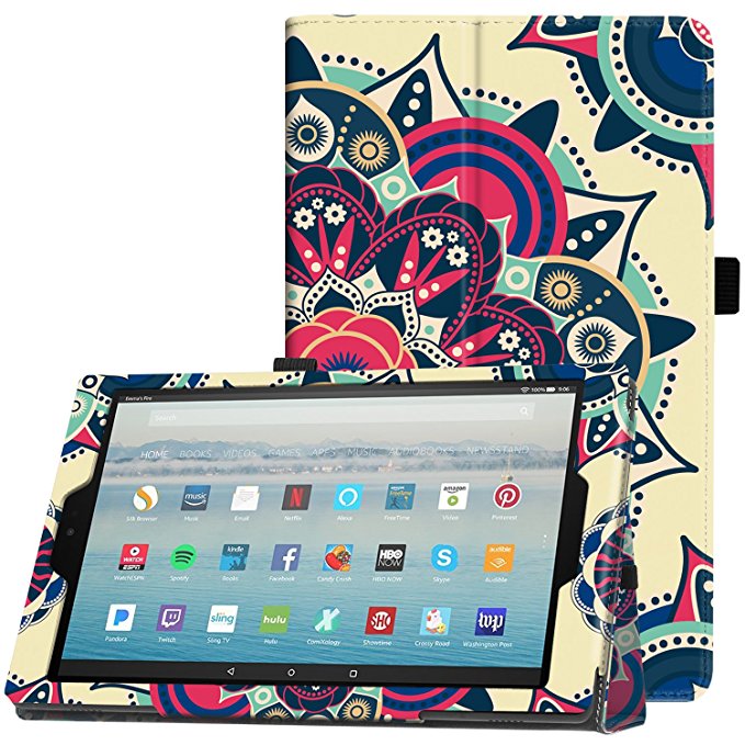 Famavala Folio Case Cover with Auto Wake/Sleep for All-New 10.1" Amazon Fire HD 10 Tablet [7th Generation 2017/5th Generation 2015] (SunFlower)