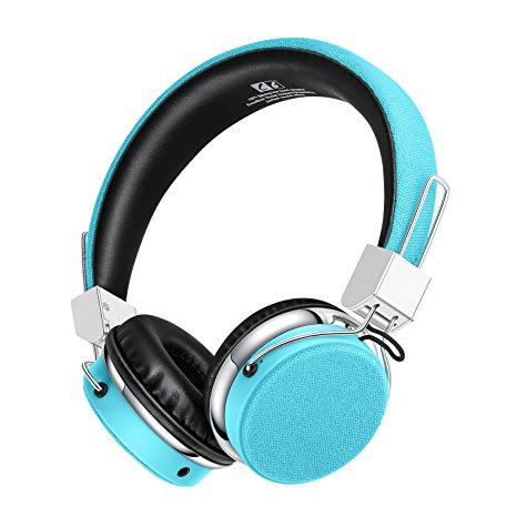 Headphones,AILIHEN C6 Headphones with Microphone & Music Sharing,Lightweight Foldable On Ear Headphone Headset for iPhone iPod iPad Mac Laptop PC Tablets(Denim Light Blue)