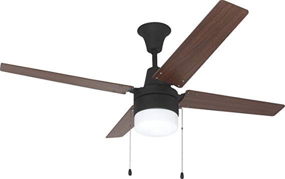 Litex E-UBW48ABZ4C1 Wakefield Collection 48-Inch Ceiling Fan with Four Reversible Golden Maple/Mahogany Blades and Single Light Kit with frosted Glass