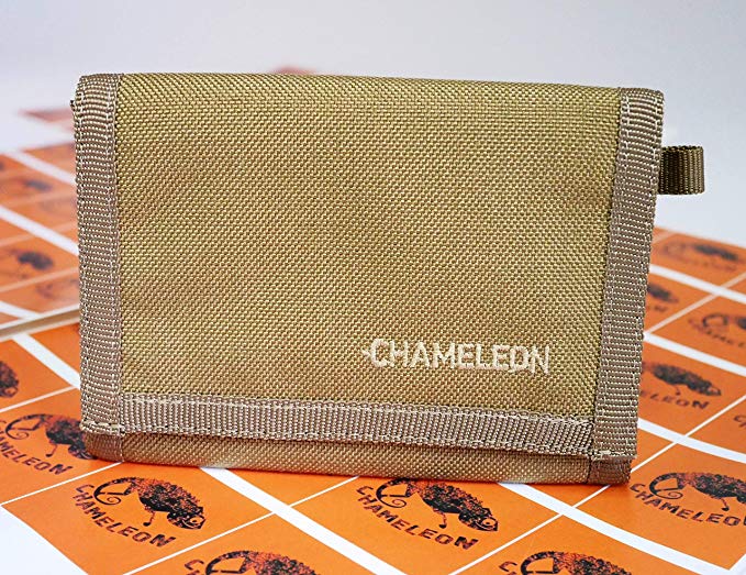 CHAMELEON  Velcro  Trifold Mens Wallet - Military and Tactical Men Wallet - Extra Capacity Card Holder Wallet - Thin Front Pocket Travel Wallet -  Best Nylon Travel Pouch and Card Wallet