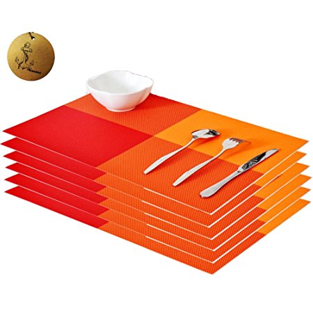 Rimobul Deluxe PVC Placemat, Set of 6 (Grid-Orange)