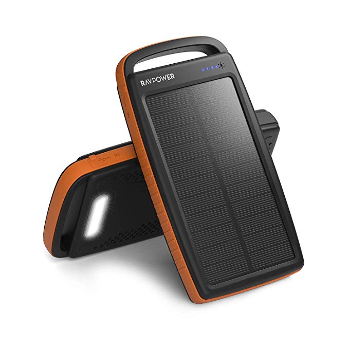 Solar Charger 20000mAh RAVPower Portable Charger Solar Power Bank with Dual 2.4A Outputs, External Battery Pack with Flashlight for Smartphones, Tablets and More(Orange)