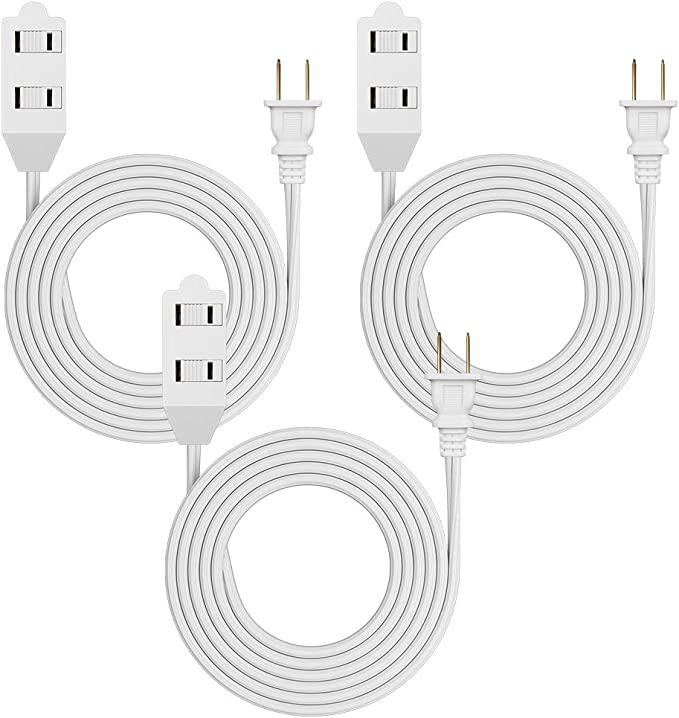 DEWENWILS 8 Foot Extension Cord, 16 AWG SPT-2 Power Cable for Indoor Use, 2 Prong Outlets Plugs, NEMA 1-15P to NEMA 1-15R, White, UL Listed, 3 Pack