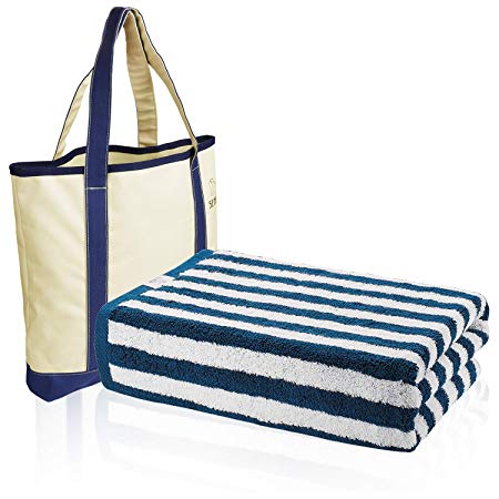 SEMAXE Beach Towel, 760GSM 30" x 56" 100% Cotton Bath Towels Super Absorbent Fade-Resistant Lint-Free with Canvas Bag