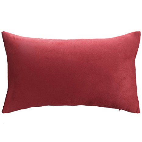 Pony Dance Supersoft Solid Faux Suede Home Oblong Decorative Throw Pillow Cushion Cover, Red, 12"x20"