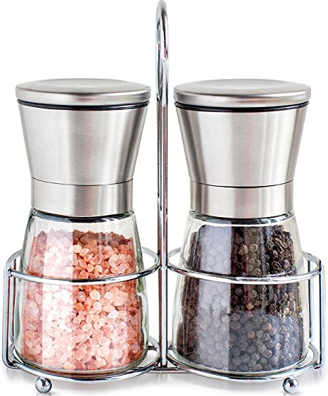 Premium Stainless Steel Salt and Pepper Grinder Set of 2- Brushed Stainless Steel Pepper Mill and Salt Mill