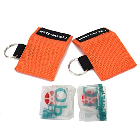 Refaxi 2x CPR Face Shield First Aid Rescue Resuscitator pocket Mask Emergency Key chain Ring (Orange)