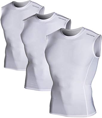 DEVOPS Men's 3 Pack Cool Dry Athletic Compression Baselayer Workout Sleeveless Shirts