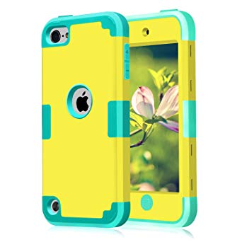 Case for iPod Touch 6th Generation Case and for iPod Touch 5th Generation Case for iPod Touch Cases Dual Layer 3 in 1 Shockproof Case, Yellow Blue