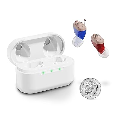 RCA OTC Rechargeable Hearing Aids for Seniors & Adults with Volume Control, Completely-in-Canal, Barely Visible Design, Advanced Digital Hearing Aids, Sound Amplification, Assist Devices with Charging