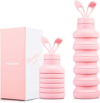 #THEBUNNY Collapsible Water Bottle - Reusable BPA Free/Food-Grade Silicone/Odor Free, Portable Leak Proof Water Bottle for Travel, Gym, Yoga, 18oz/530ml