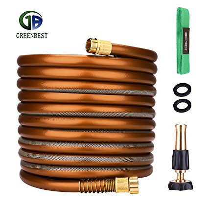 Greenbest Garden/Farm/Water Hose, Heavy Duty No Kink w/Premium 3/4 Spray Nozzle for Watering Lawn, Yard, Garden, Car washing, Pet and Home Cleaning (Color Coffee Gold, 50FT)