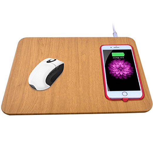 Wireless Mouse Pad Charger,Kingtech 2 in 1 Mouse Pad/Mat With Wireless Charger for iPhone X iPhone 8 / 8 Plus Samsung Note 8/S8/S7/S6/Edge,Nexus 5/6/7 Qi Wireless Charging Mouse Pad (Claybank)