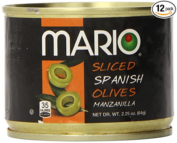 Mario Camacho Sliced Green Olives, 2.25-Ounce Cans (Pack of 12)