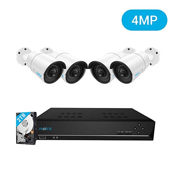 Reolink 4MP 8CH PoE Security Camera System, 4 x Wired Outdoor 1440P PoE IP Cameras, 5MP/4MP Supported 8 Channel NVR Security System w/ 2TB HDD for 7/24 Recording RLK8-410B4