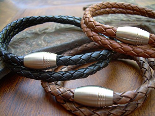 Mens Thick Double Wrap Braided Leather Bracelet with Stainless Steel Magnetic Clasp, Mens Jewelry, Mens Bracelet, Leather Bracelet