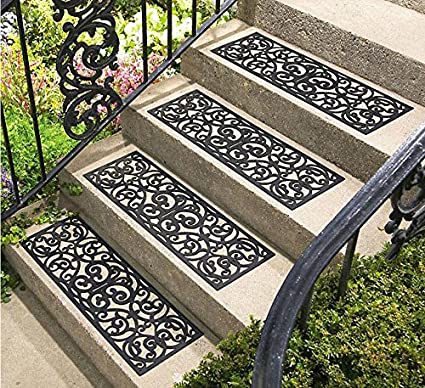 KNL Store Set of 4 Rubber Stair Tread Traction Control Outdoor Mat (Scrollwork)