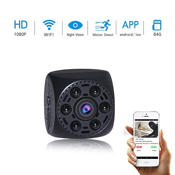 Mini Hidden Spy Camera, Ruidla Wireless Wifi Camera 1080P HD with Night Vision Motion Detection Nanny Cam Home Office Security Surveillance Camera