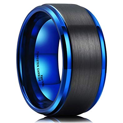 King Will Duo 8mm 10mm Black Brushed Blue Tungsten Carbide Wedding Band Ring Polish Finished Comfort Fit