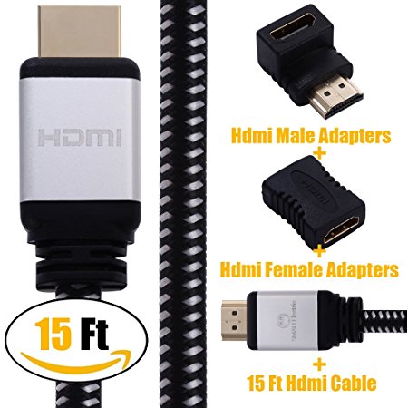 SMALLElectric HDMI Cable 15FT Nylon Braided Hdmi Cord (Two HDMI Adapters Kit)- 4K UHD HDMI 2.0/Ultra High Speed 18Gbps/Ethernet & Audio Return/Video 2160p HD 1080p 3D- Xbox PlayStation PS PC Apple TV