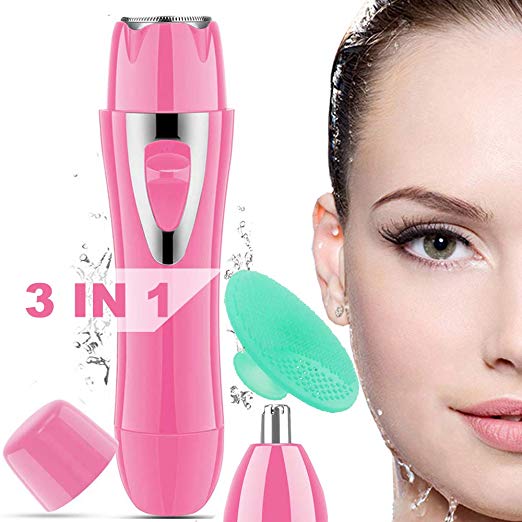 Facial Hair Removal for Women & Painless Peach Fuzz Nose Hair Trimmer Shaver Razor - 2 In 1 Electric Waterproof Hair Removal for Chin Cheek Arm Upper Lip Moustach