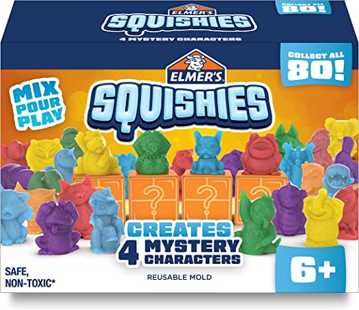 Elmer’s Squishies Kids’ Activity Kit, DIY Squishy Toy Kit Creates 4 Mystery Characters, 24 Piece Kit